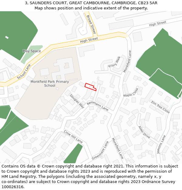 3, SAUNDERS COURT, GREAT CAMBOURNE, CAMBRIDGE, CB23 5AR: Location map and indicative extent of plot