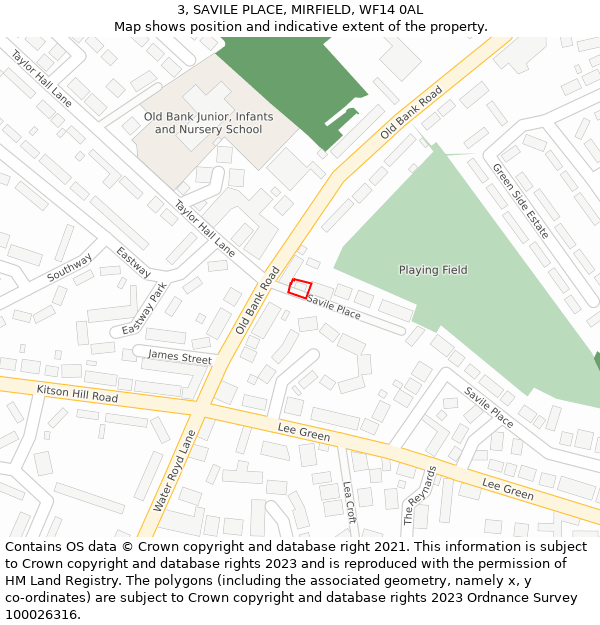 3, SAVILE PLACE, MIRFIELD, WF14 0AL: Location map and indicative extent of plot