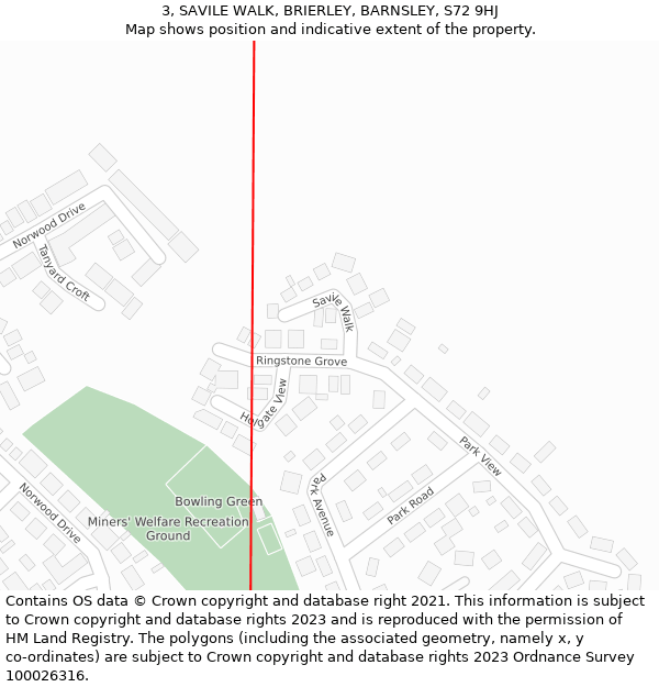 3, SAVILE WALK, BRIERLEY, BARNSLEY, S72 9HJ: Location map and indicative extent of plot