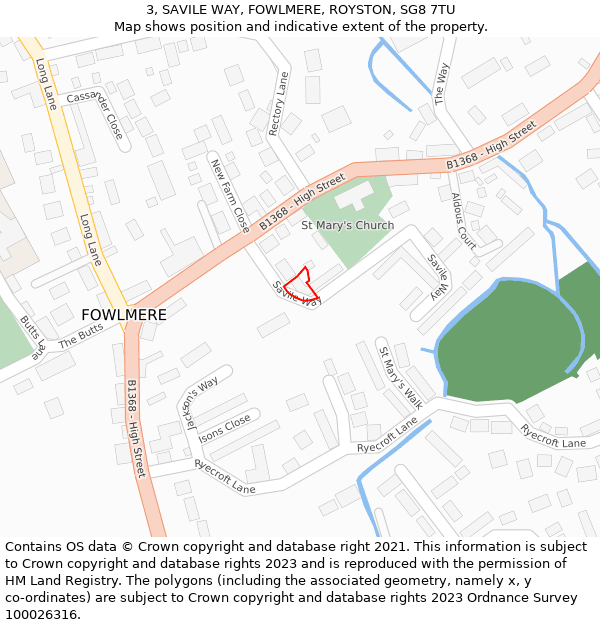 3, SAVILE WAY, FOWLMERE, ROYSTON, SG8 7TU: Location map and indicative extent of plot