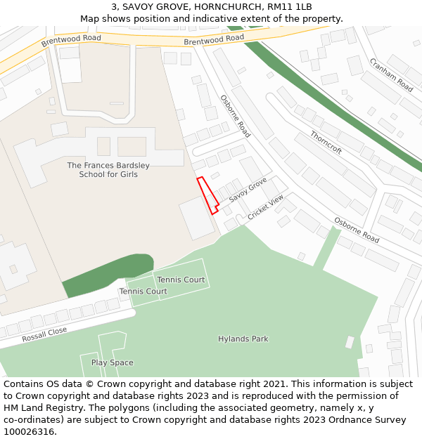 3, SAVOY GROVE, HORNCHURCH, RM11 1LB: Location map and indicative extent of plot