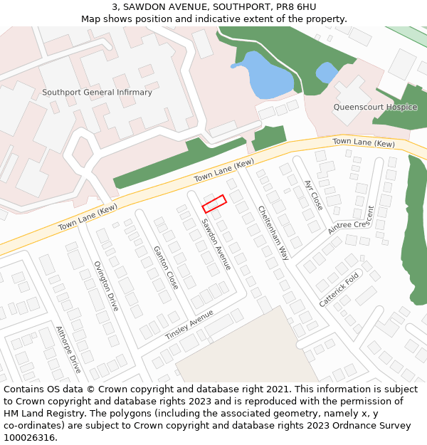 3, SAWDON AVENUE, SOUTHPORT, PR8 6HU: Location map and indicative extent of plot