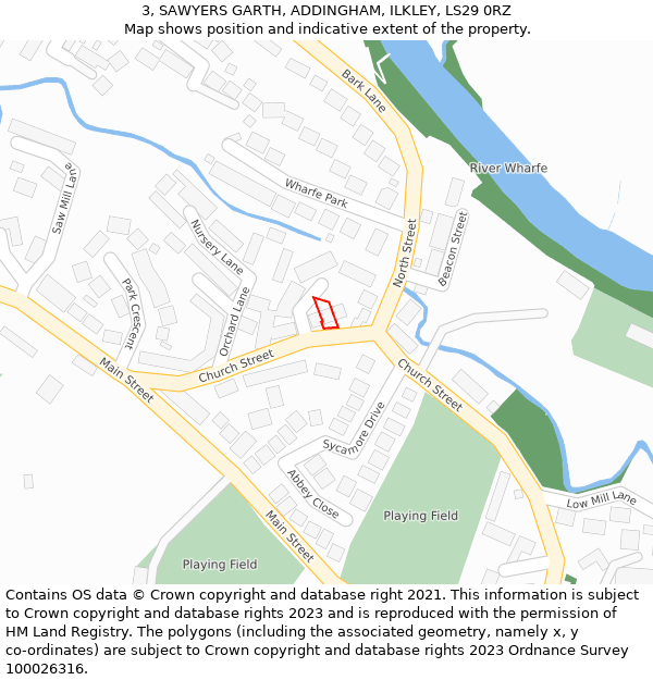 3, SAWYERS GARTH, ADDINGHAM, ILKLEY, LS29 0RZ: Location map and indicative extent of plot