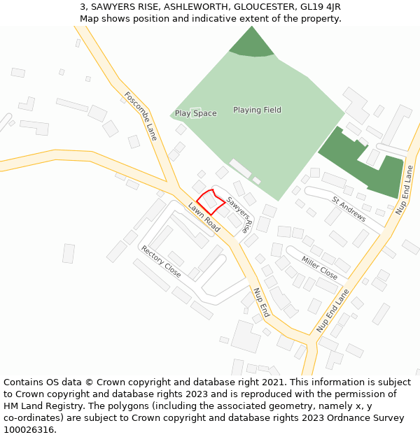 3, SAWYERS RISE, ASHLEWORTH, GLOUCESTER, GL19 4JR: Location map and indicative extent of plot