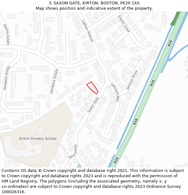 3, SAXON GATE, KIRTON, BOSTON, PE20 1XA: Location map and indicative extent of plot