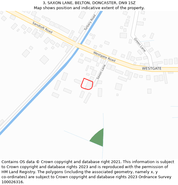 3, SAXON LANE, BELTON, DONCASTER, DN9 1SZ: Location map and indicative extent of plot