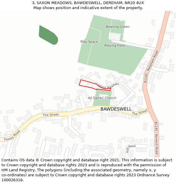 3, SAXON MEADOWS, BAWDESWELL, DEREHAM, NR20 4UX: Location map and indicative extent of plot