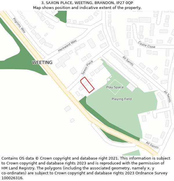 3, SAXON PLACE, WEETING, BRANDON, IP27 0QP: Location map and indicative extent of plot