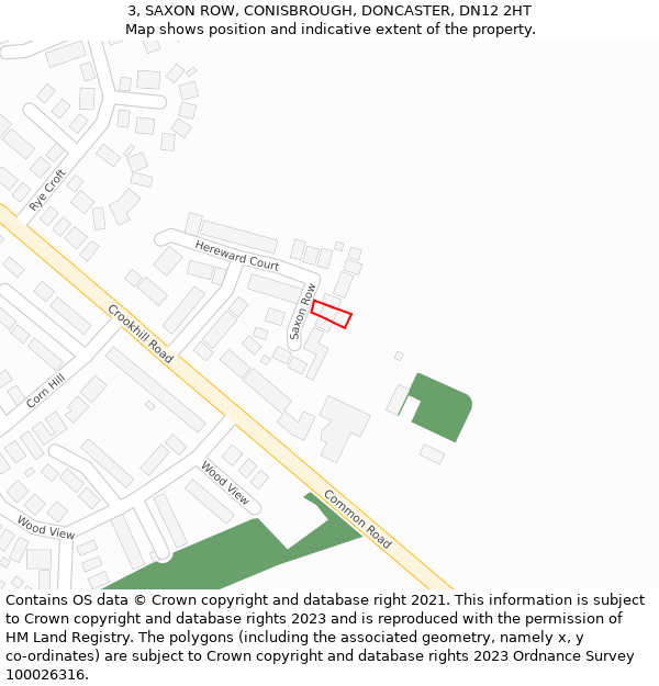 3, SAXON ROW, CONISBROUGH, DONCASTER, DN12 2HT: Location map and indicative extent of plot