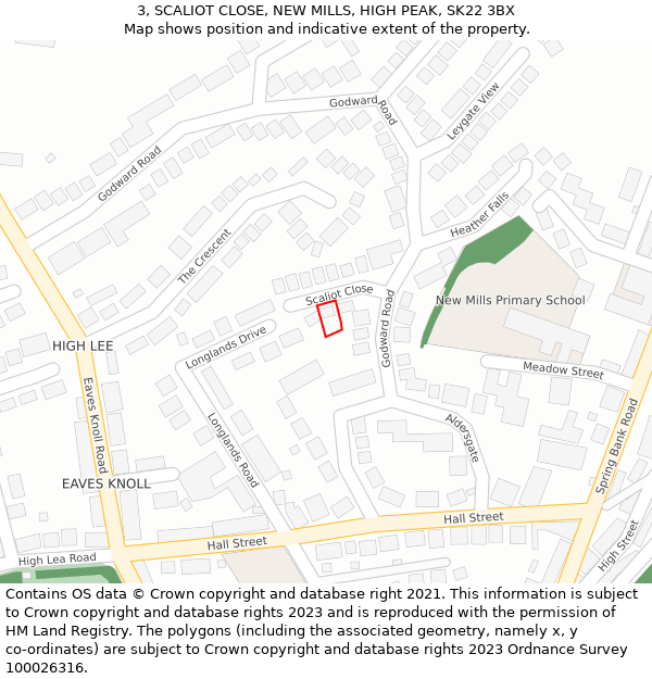 3, SCALIOT CLOSE, NEW MILLS, HIGH PEAK, SK22 3BX: Location map and indicative extent of plot