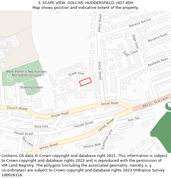 3, SCAPE VIEW, GOLCAR, HUDDERSFIELD, HD7 4DH: Location map and indicative extent of plot