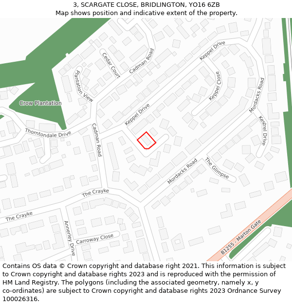 3, SCARGATE CLOSE, BRIDLINGTON, YO16 6ZB: Location map and indicative extent of plot