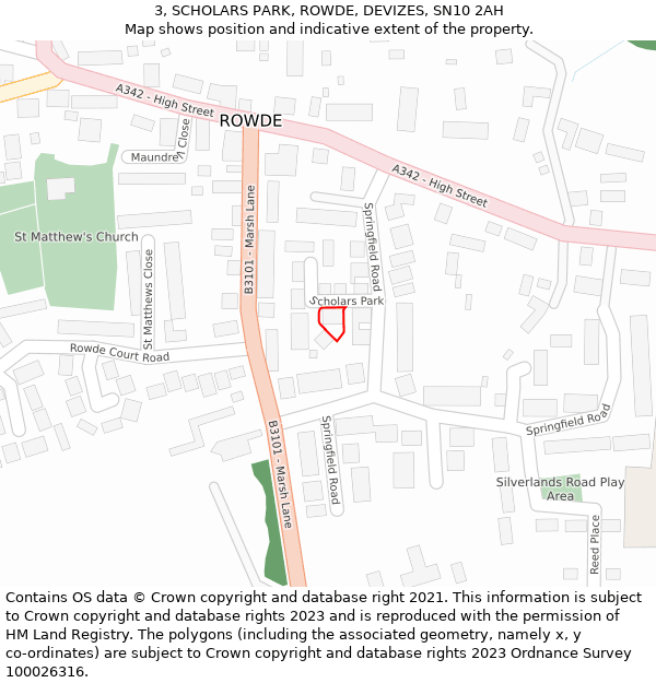 3, SCHOLARS PARK, ROWDE, DEVIZES, SN10 2AH: Location map and indicative extent of plot