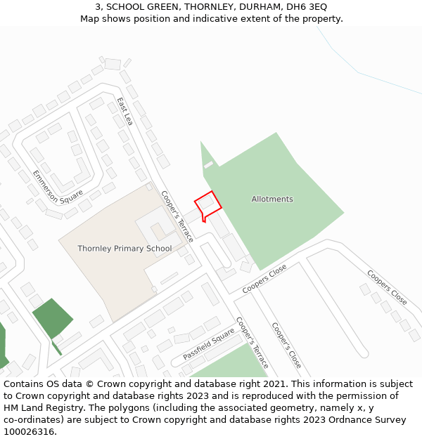 3, SCHOOL GREEN, THORNLEY, DURHAM, DH6 3EQ: Location map and indicative extent of plot