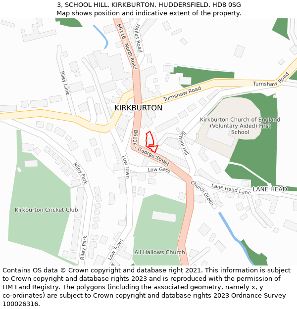 3, SCHOOL HILL, KIRKBURTON, HUDDERSFIELD, HD8 0SG: Location map and indicative extent of plot