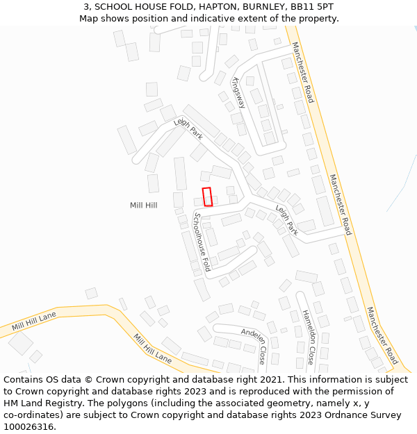 3, SCHOOL HOUSE FOLD, HAPTON, BURNLEY, BB11 5PT: Location map and indicative extent of plot