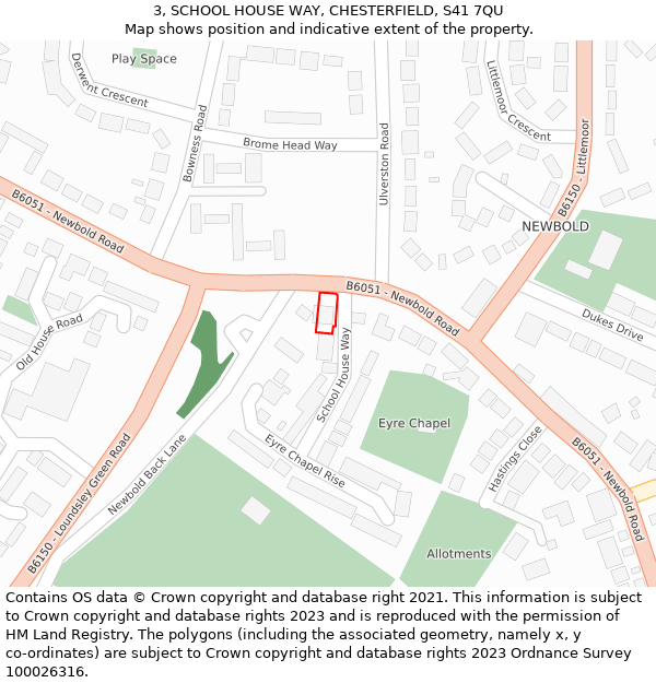 3, SCHOOL HOUSE WAY, CHESTERFIELD, S41 7QU: Location map and indicative extent of plot