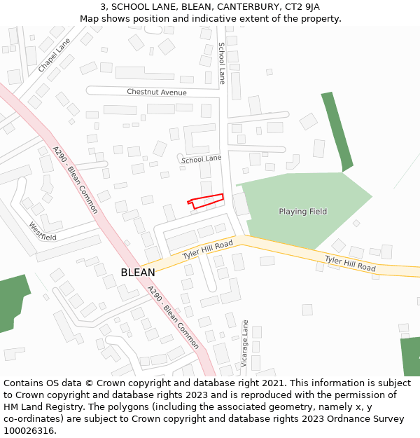 3, SCHOOL LANE, BLEAN, CANTERBURY, CT2 9JA: Location map and indicative extent of plot