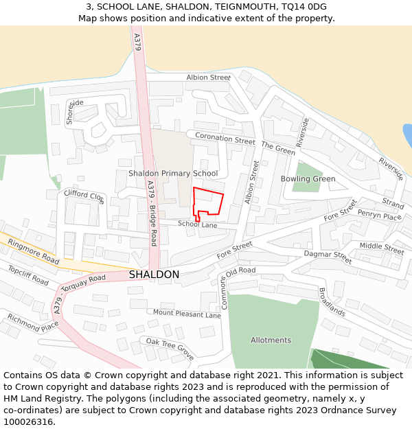 3, SCHOOL LANE, SHALDON, TEIGNMOUTH, TQ14 0DG: Location map and indicative extent of plot