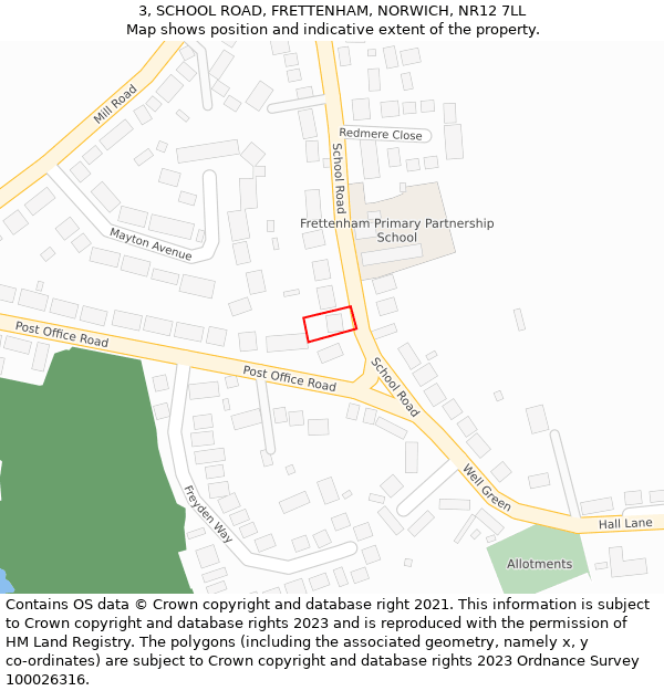 3, SCHOOL ROAD, FRETTENHAM, NORWICH, NR12 7LL: Location map and indicative extent of plot