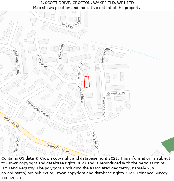 3, SCOTT DRIVE, CROFTON, WAKEFIELD, WF4 1TD: Location map and indicative extent of plot