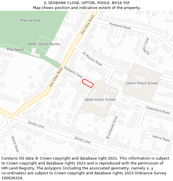 3, SEABANK CLOSE, UPTON, POOLE, BH16 5SF: Location map and indicative extent of plot