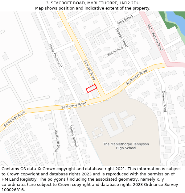 3, SEACROFT ROAD, MABLETHORPE, LN12 2DU: Location map and indicative extent of plot