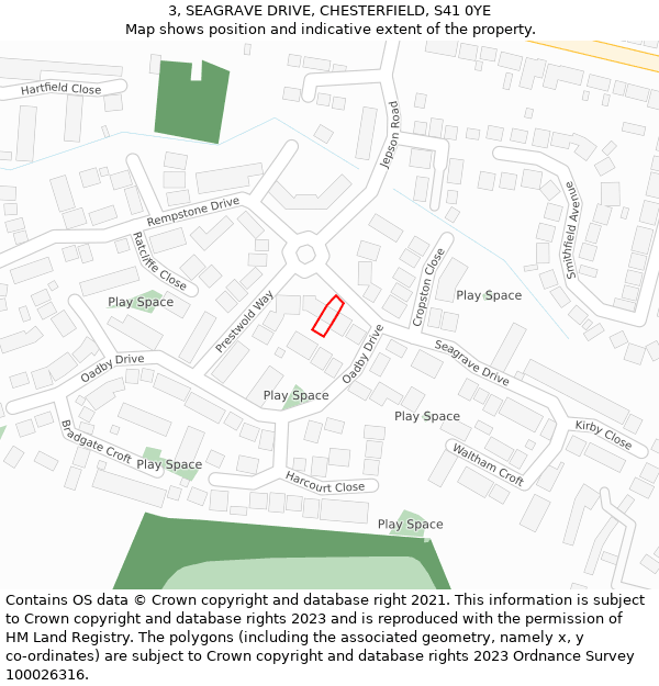 3, SEAGRAVE DRIVE, CHESTERFIELD, S41 0YE: Location map and indicative extent of plot