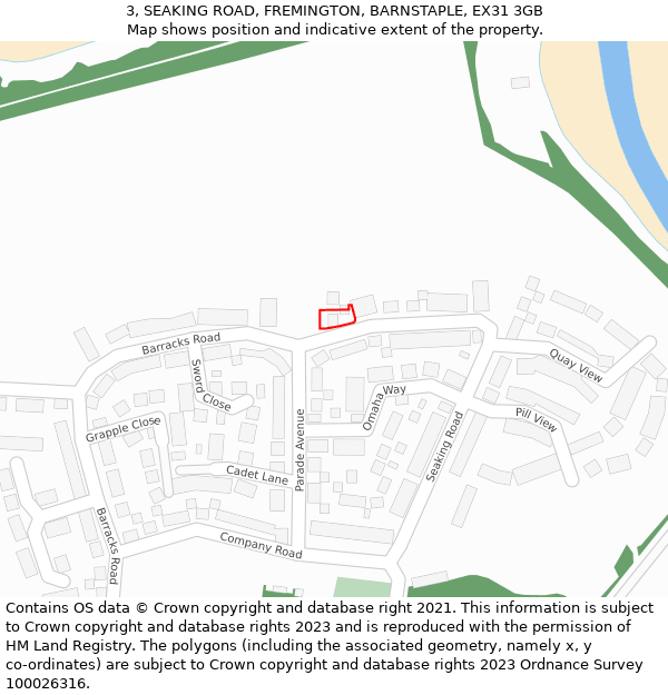 3, SEAKING ROAD, FREMINGTON, BARNSTAPLE, EX31 3GB: Location map and indicative extent of plot