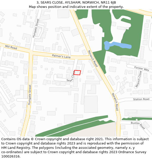 3, SEARS CLOSE, AYLSHAM, NORWICH, NR11 6JB: Location map and indicative extent of plot