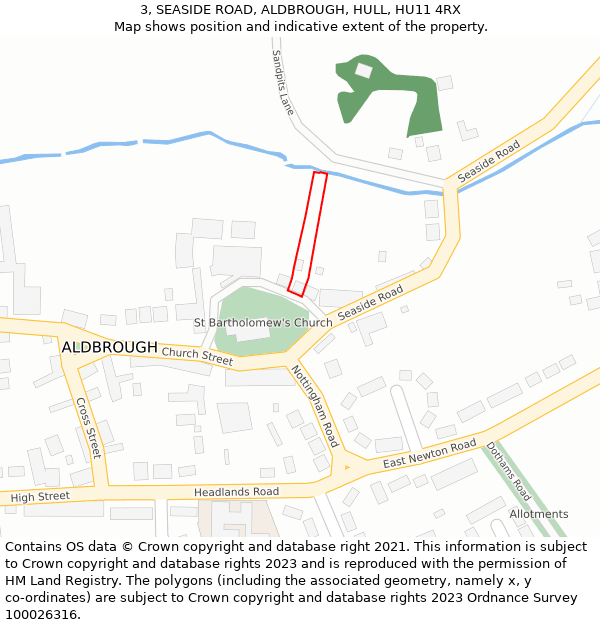 3, SEASIDE ROAD, ALDBROUGH, HULL, HU11 4RX: Location map and indicative extent of plot