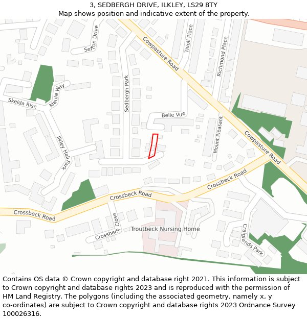 3, SEDBERGH DRIVE, ILKLEY, LS29 8TY: Location map and indicative extent of plot