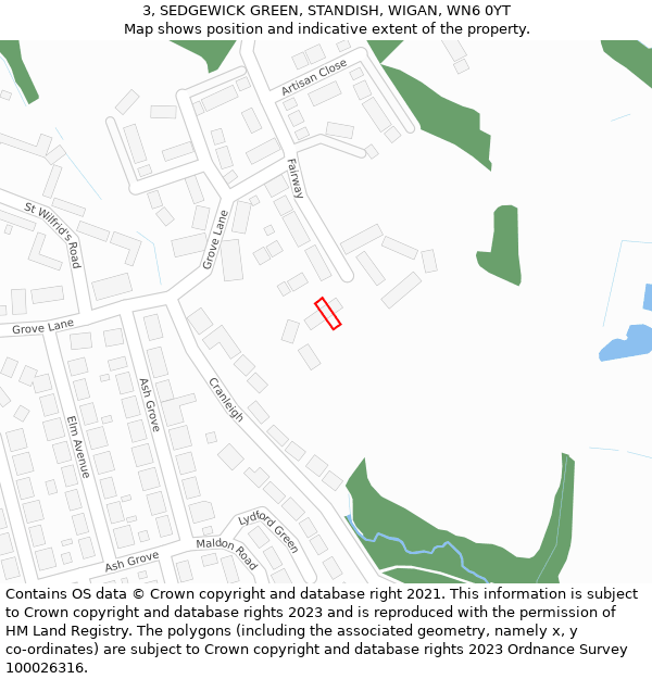 3, SEDGEWICK GREEN, STANDISH, WIGAN, WN6 0YT: Location map and indicative extent of plot