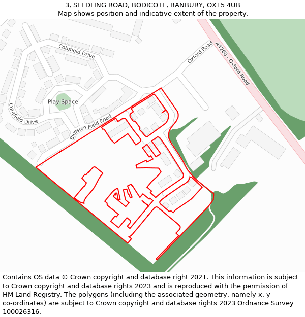 3, SEEDLING ROAD, BODICOTE, BANBURY, OX15 4UB: Location map and indicative extent of plot