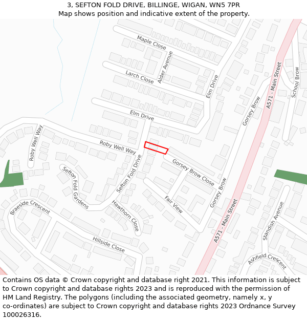 3, SEFTON FOLD DRIVE, BILLINGE, WIGAN, WN5 7PR: Location map and indicative extent of plot