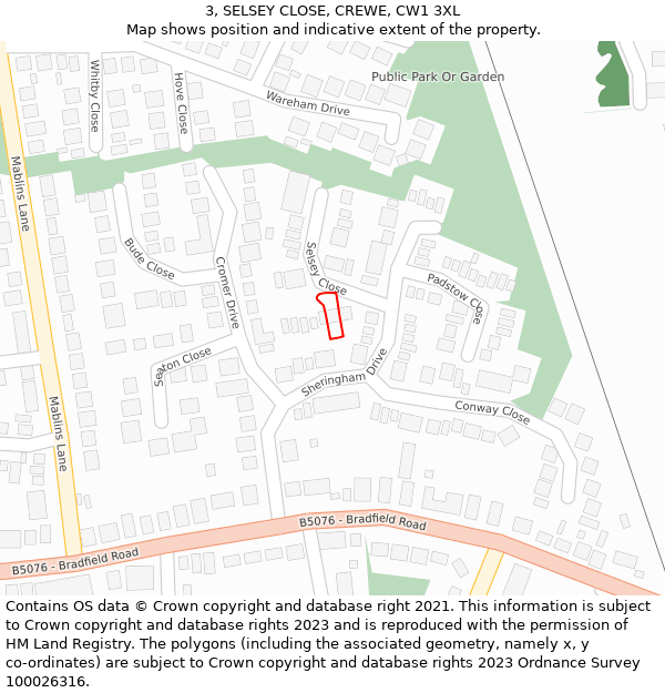 3, SELSEY CLOSE, CREWE, CW1 3XL: Location map and indicative extent of plot