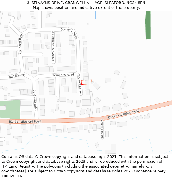 3, SELVAYNS DRIVE, CRANWELL VILLAGE, SLEAFORD, NG34 8EN: Location map and indicative extent of plot