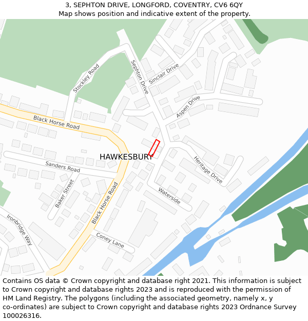 3, SEPHTON DRIVE, LONGFORD, COVENTRY, CV6 6QY: Location map and indicative extent of plot