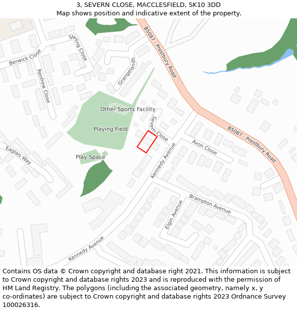 3, SEVERN CLOSE, MACCLESFIELD, SK10 3DD: Location map and indicative extent of plot