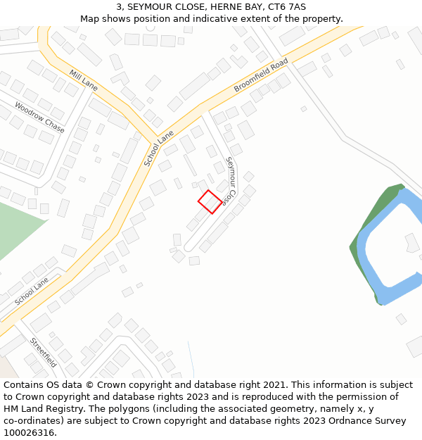 3, SEYMOUR CLOSE, HERNE BAY, CT6 7AS: Location map and indicative extent of plot