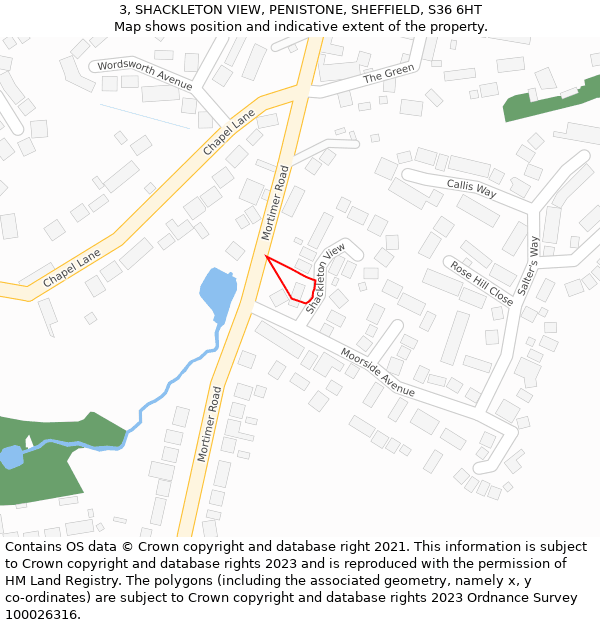 3, SHACKLETON VIEW, PENISTONE, SHEFFIELD, S36 6HT: Location map and indicative extent of plot