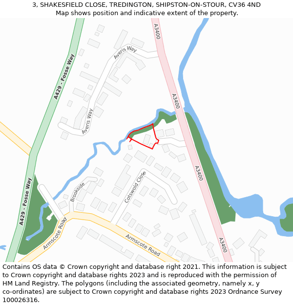 3, SHAKESFIELD CLOSE, TREDINGTON, SHIPSTON-ON-STOUR, CV36 4ND: Location map and indicative extent of plot