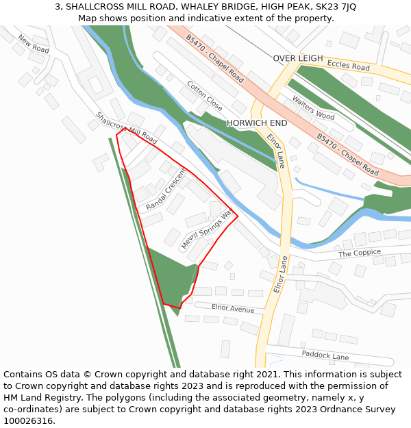 3, SHALLCROSS MILL ROAD, WHALEY BRIDGE, HIGH PEAK, SK23 7JQ: Location map and indicative extent of plot