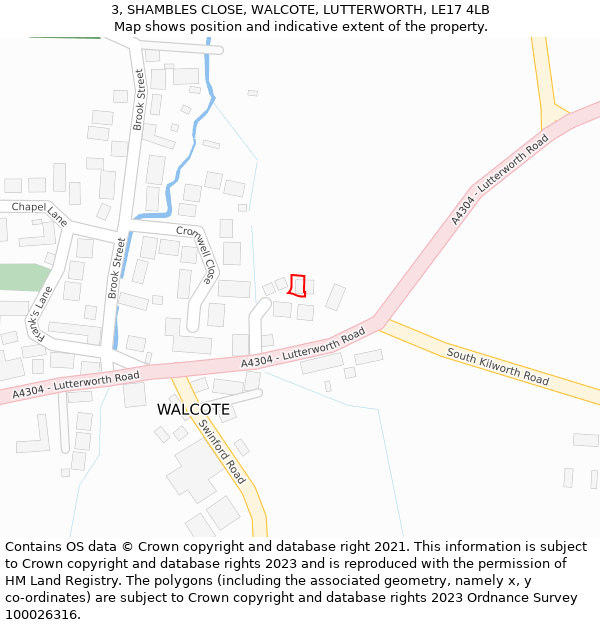 3, SHAMBLES CLOSE, WALCOTE, LUTTERWORTH, LE17 4LB: Location map and indicative extent of plot