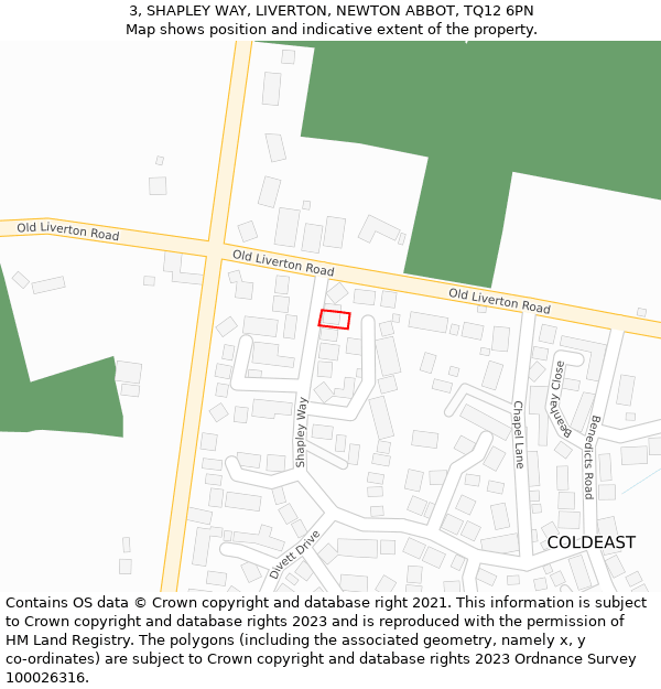 3, SHAPLEY WAY, LIVERTON, NEWTON ABBOT, TQ12 6PN: Location map and indicative extent of plot