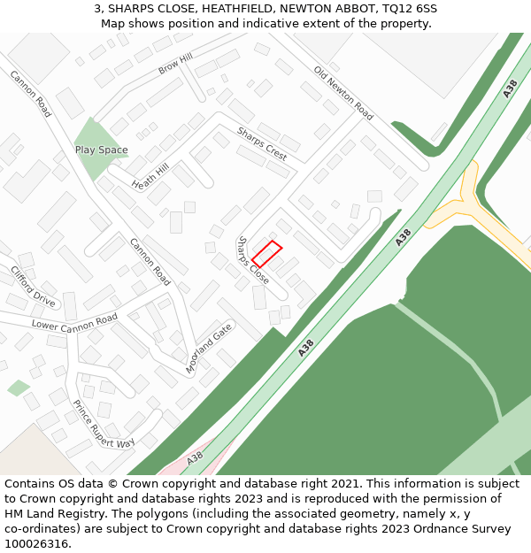 3, SHARPS CLOSE, HEATHFIELD, NEWTON ABBOT, TQ12 6SS: Location map and indicative extent of plot