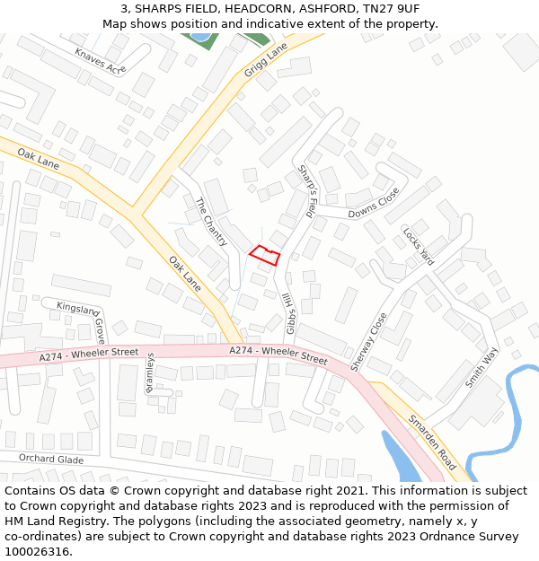 3, SHARPS FIELD, HEADCORN, ASHFORD, TN27 9UF: Location map and indicative extent of plot