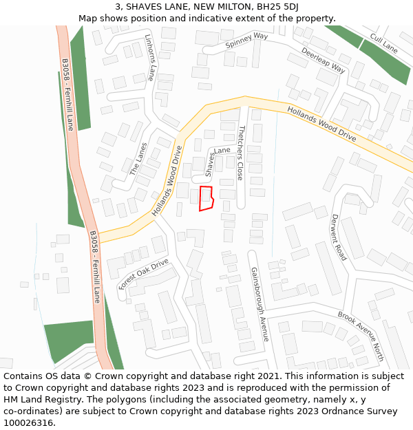 3, SHAVES LANE, NEW MILTON, BH25 5DJ: Location map and indicative extent of plot