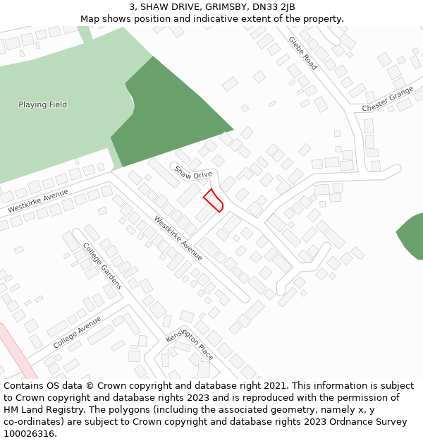 3, SHAW DRIVE, GRIMSBY, DN33 2JB: Location map and indicative extent of plot