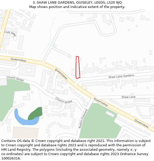 3, SHAW LANE GARDENS, GUISELEY, LEEDS, LS20 9JQ: Location map and indicative extent of plot